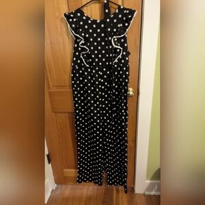 Maternity Black and White Polka Dot Jumpsuit, Size medium